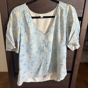 Hinge Blue and White Floral Blouse